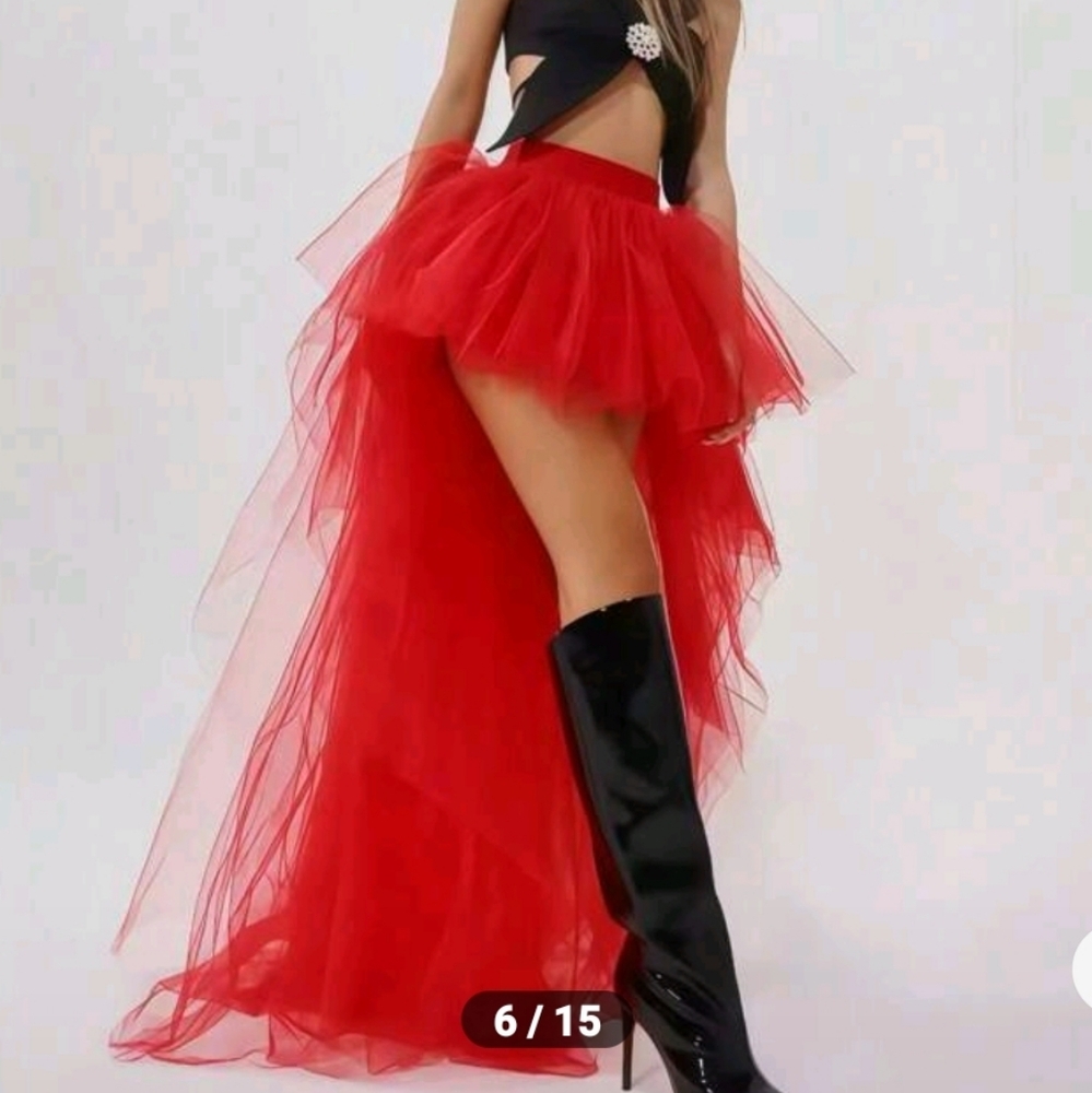Elegant Red Tulle High Low Petticoat Skirt O/S